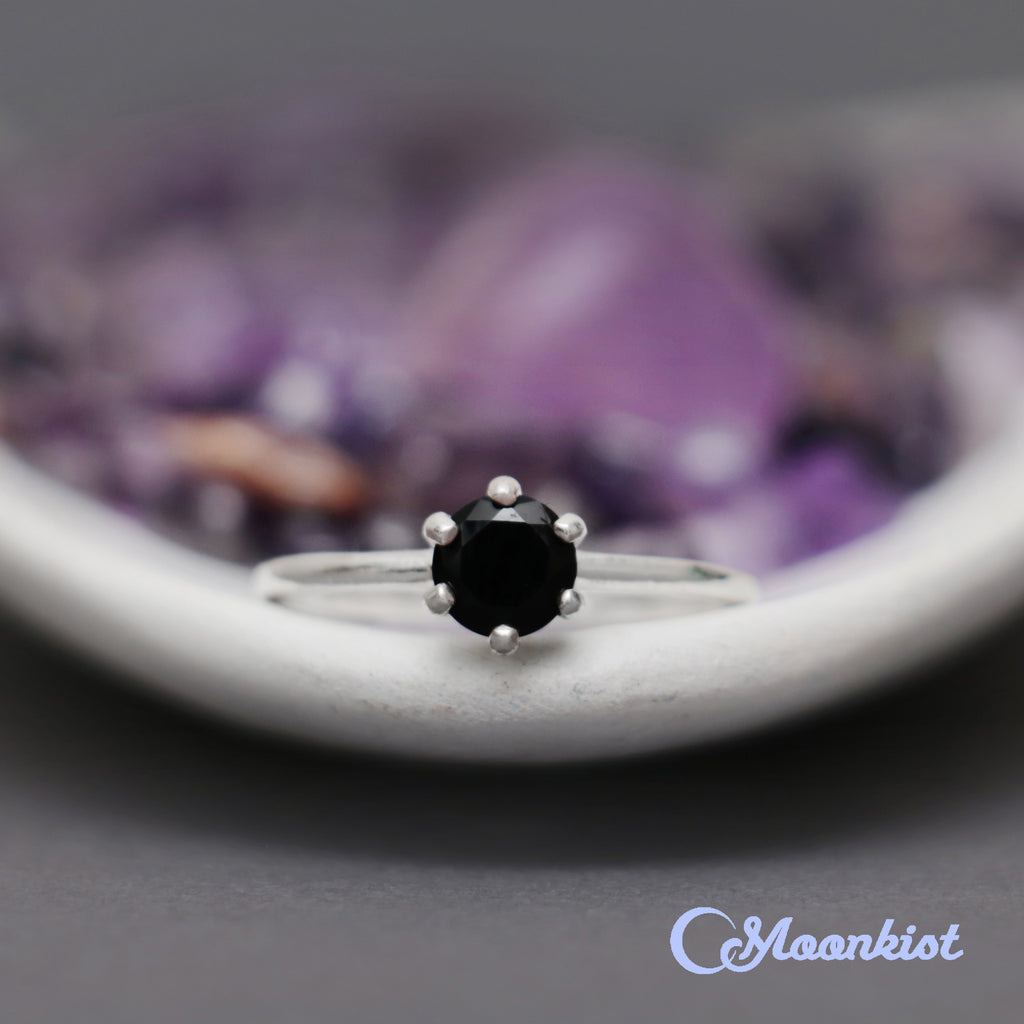 Classic Black Spinel Solitaire Gemstone Ring 925 Sterling Silver | Moonkist Designs | Moonkist Designs