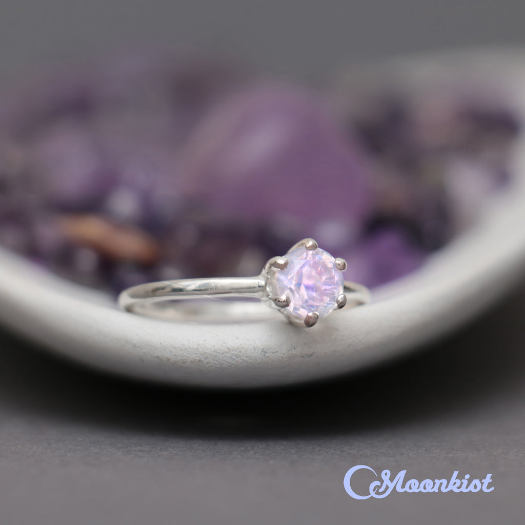 Classic Silver Lavender Moon Quartz Solitaire Gemstone Ring | Moonkist Designs | Moonkist Designs
