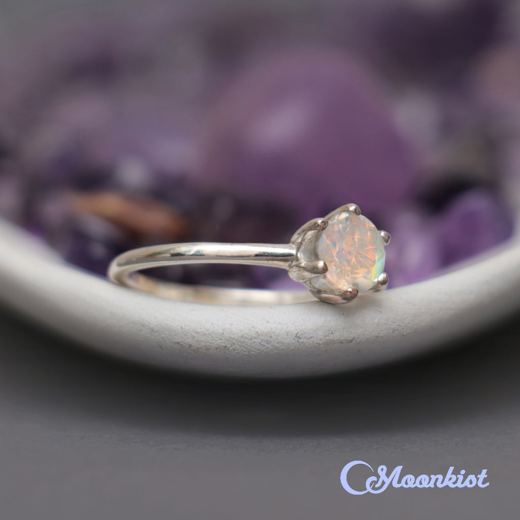 Classic Silver Rainbow Moonstone Solitaire Gemstone Ring | Moonkist Designs | Moonkist Designs