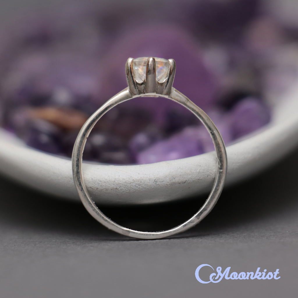 Classic Silver Rainbow Moonstone Solitaire Gemstone Ring | Moonkist Designs | Moonkist Designs
