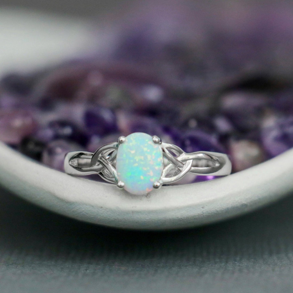 Sterling Silver Celtic Trinity Knot Opal Engagement Ring | Moonkist Designs