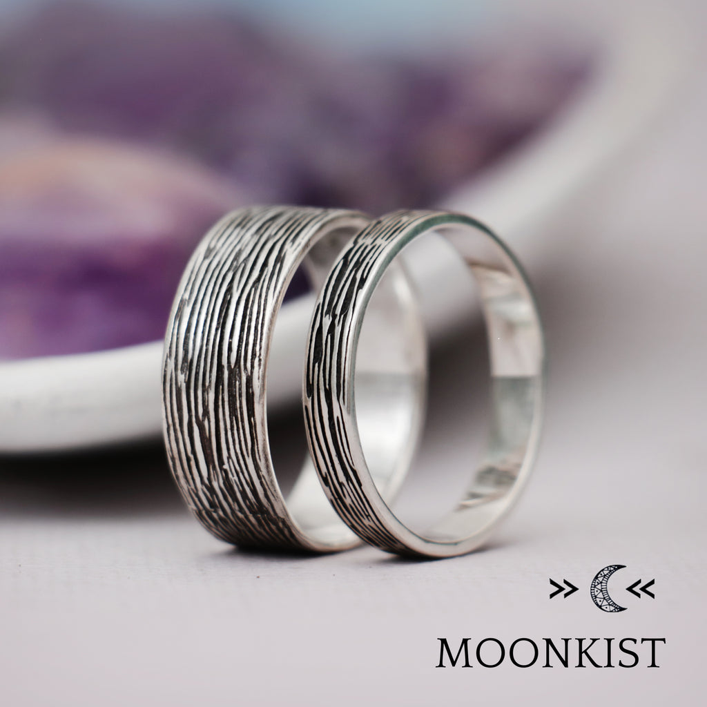 Pine Bark His and Her Wedding Set | Moonkist Designs | Moonkist Designs