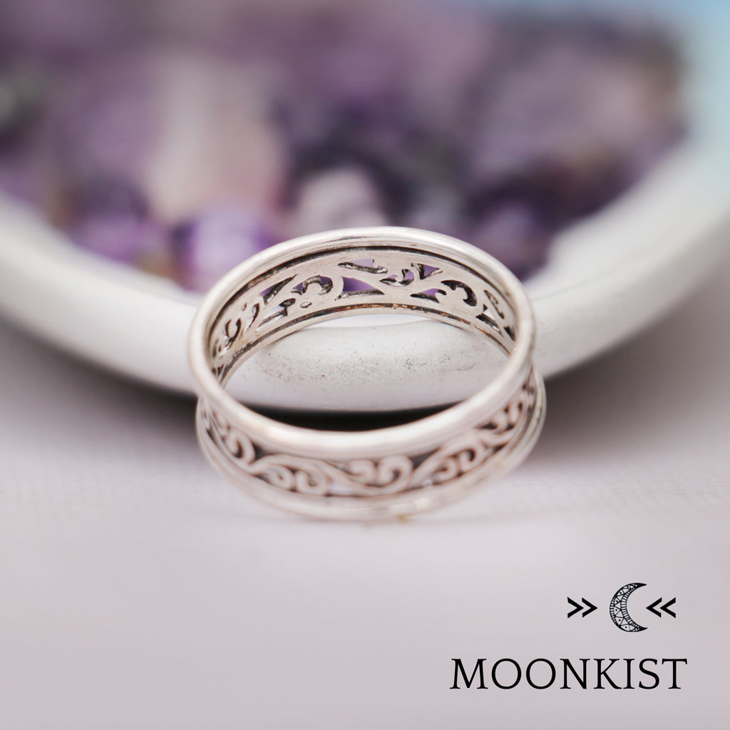Antique Filigree Vine Floral Wide Wedding Band   | Moonkist Designs | Moonkist Designs