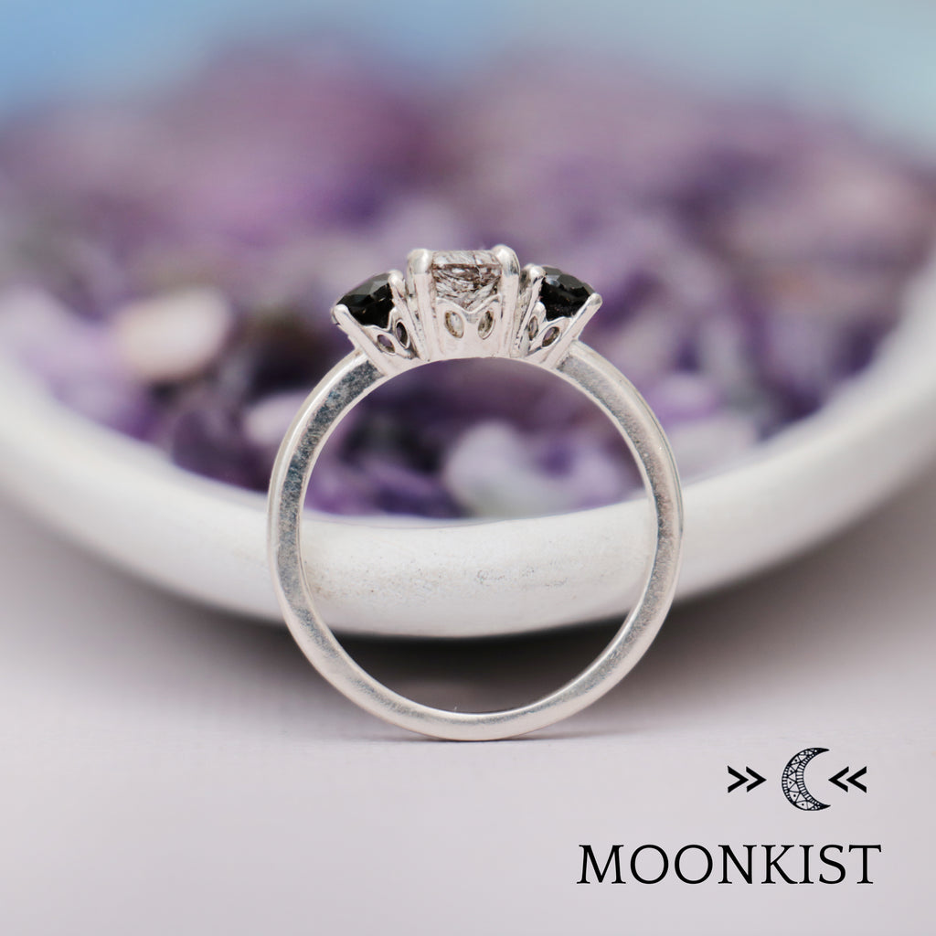 Natural Black Rutilated Quartz 3 Stone Ring | Moonkist Designs | Moonkist Designs