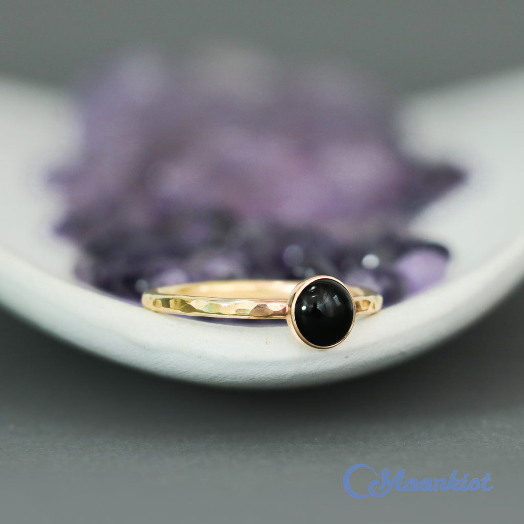 Delicate 14 K Gold Filled Black Onyx Stacking Promise Ring | Moonkist Designs