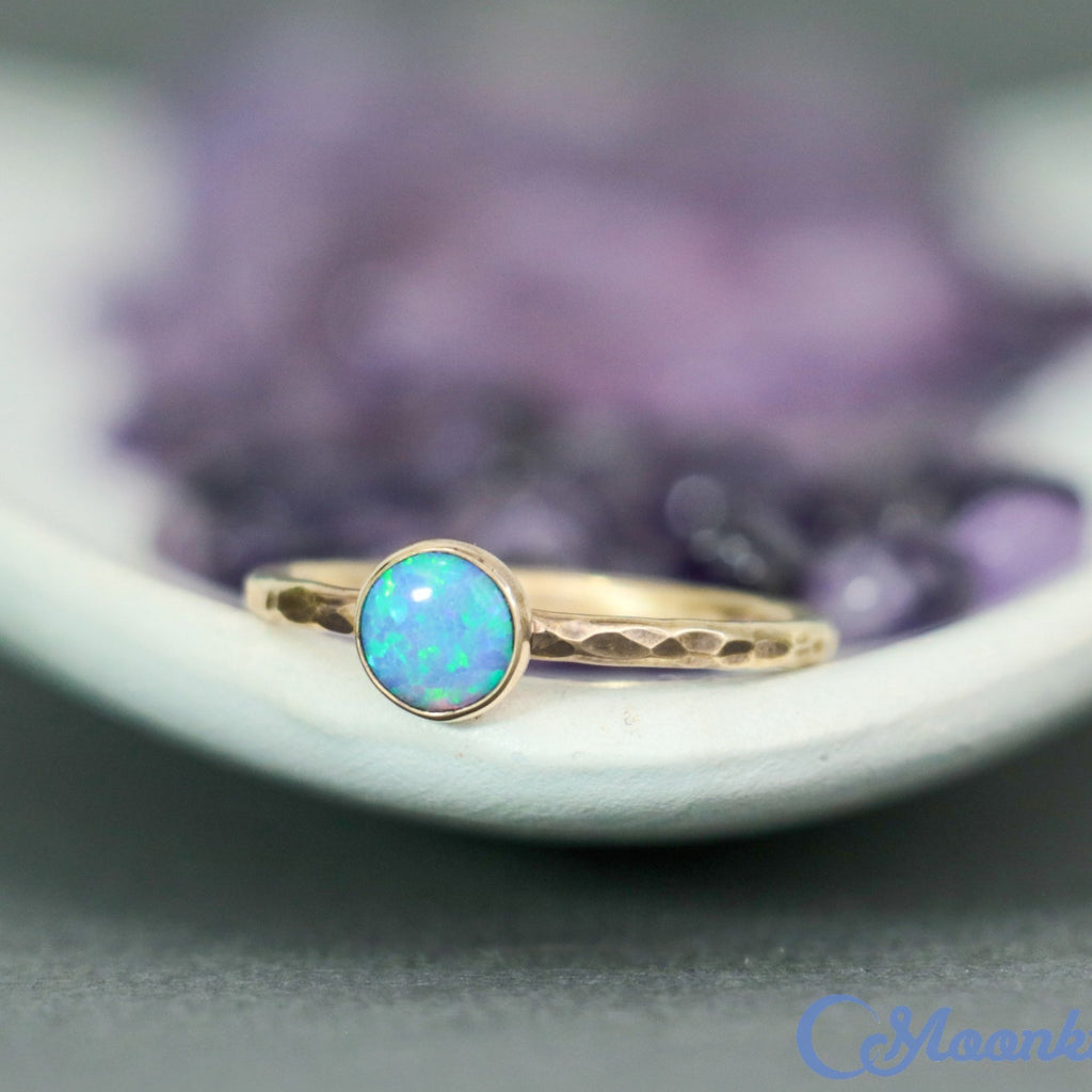 Delicate 14 K Gold Filled Blue Opal Stacking Promise Ring | Moonkist Designs