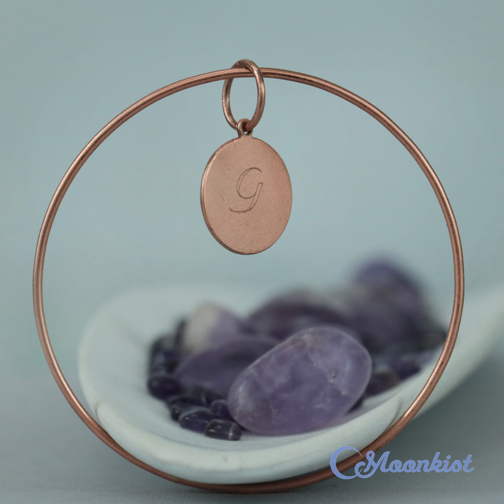 Copper Charm Bangle Bracelet with Engraved Copper Initial Disk | Moonkist Designs