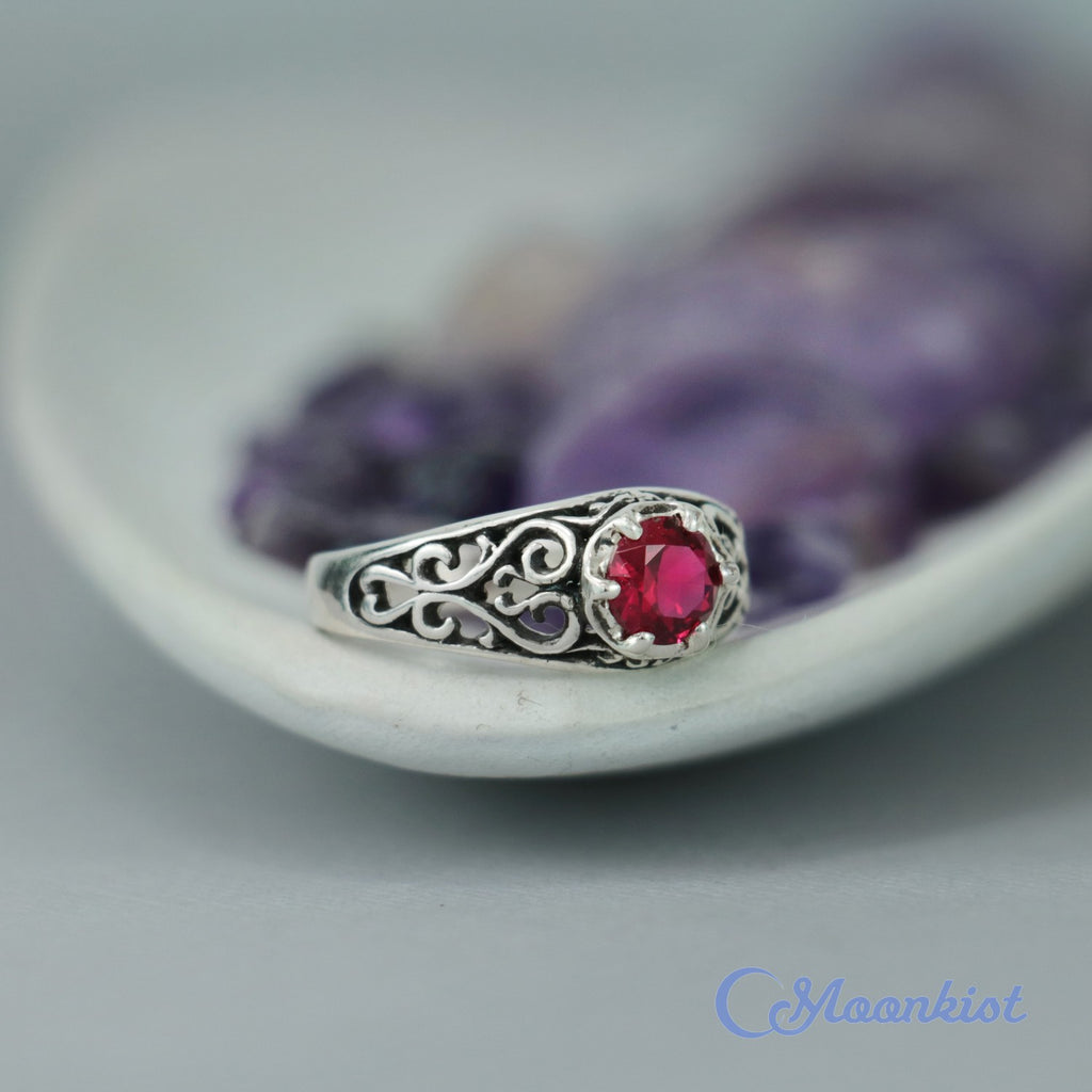 Vintage Inspired Filigree Ruby Promise Ring | Moonkist Designs