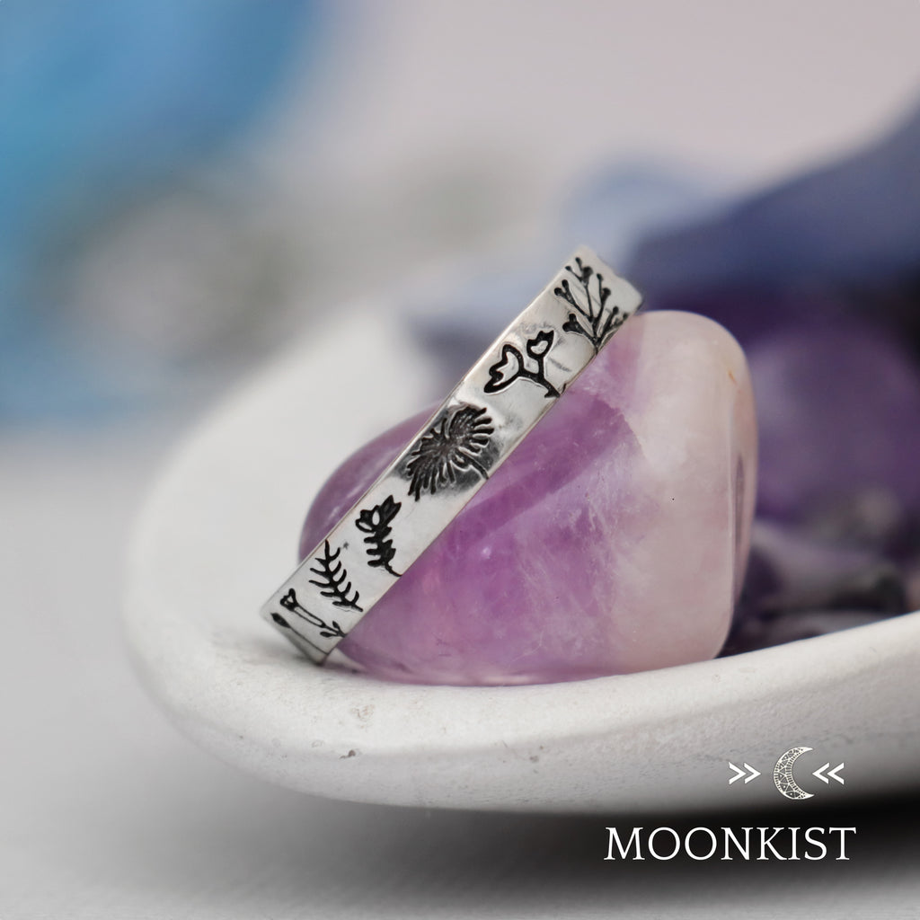 Nature-inspired Silver Floral Wedding Band | Moonkist Designs | Moonkist Designs