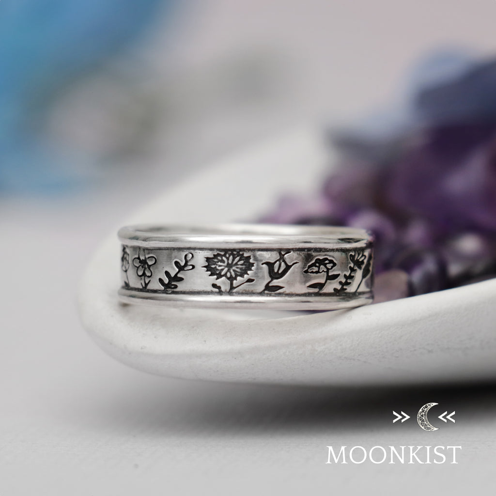 Etched Wildflower Band Ring  | Moonkist Designs | Moonkist Designs