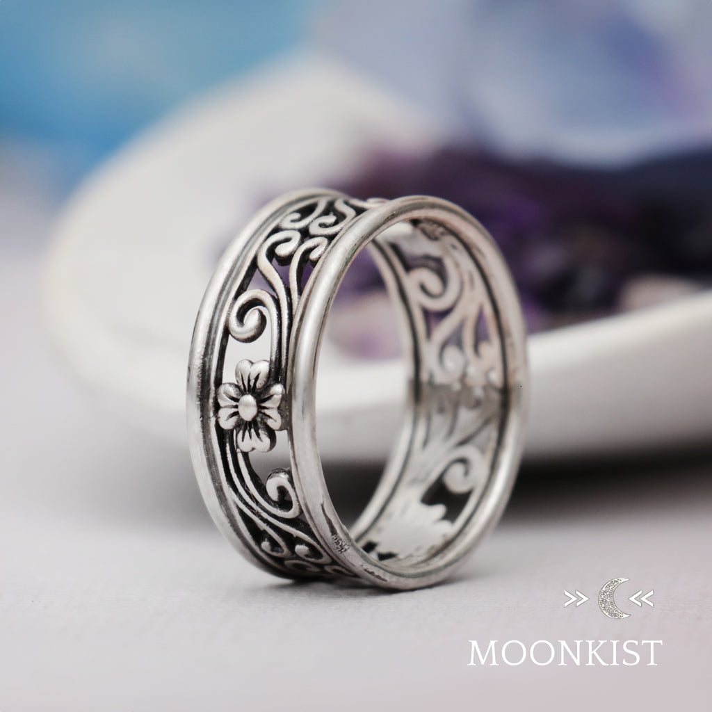 Magnolia Flower Wedding Band for Men | Moonkist Designs | Moonkist Designs