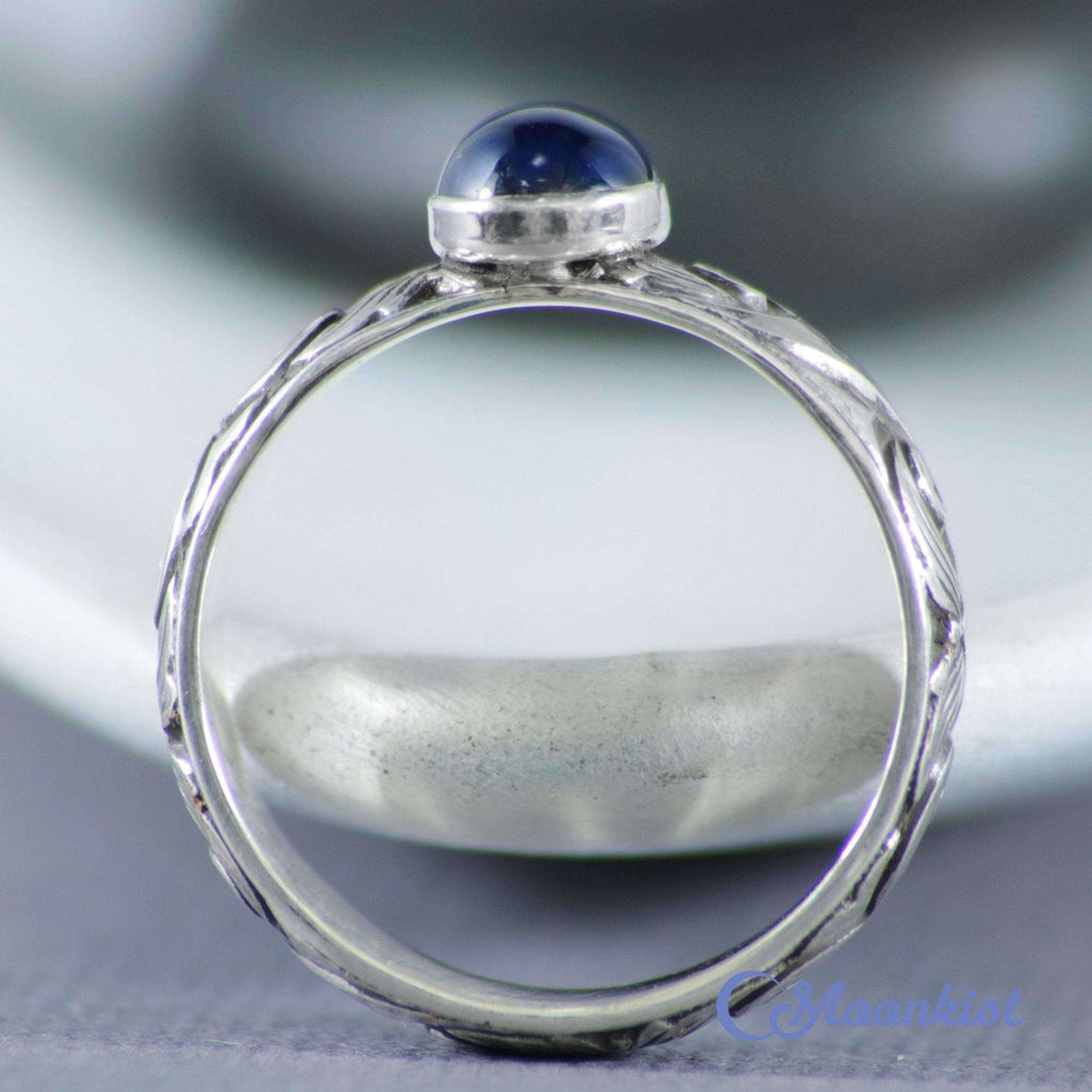 Antique Style Oval Blue Sapphire Scroll Promise Ring 925 Sterling Silver | Moonkist Designs