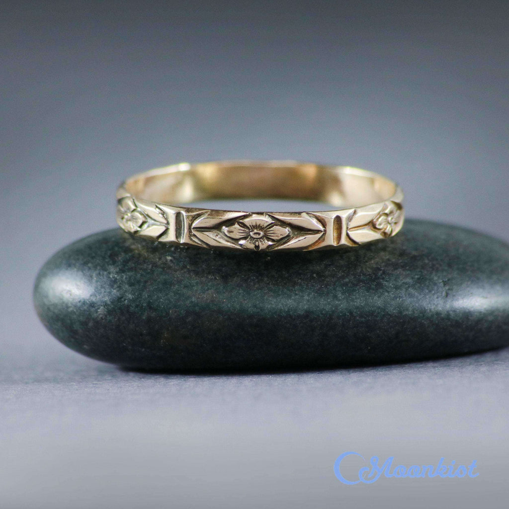 Beautiful Gold Forget Me Not Narrow Women's Wedding Band | Moonkist Designs