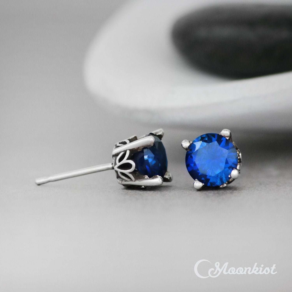 Classic Blue Sapphire Solitaire Earrings | Moonkist Designs