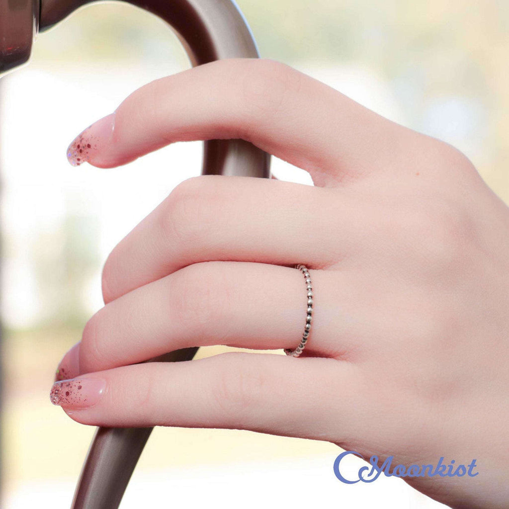 Dainty Beaded Silver Pinky Ring | Moonkist Designs