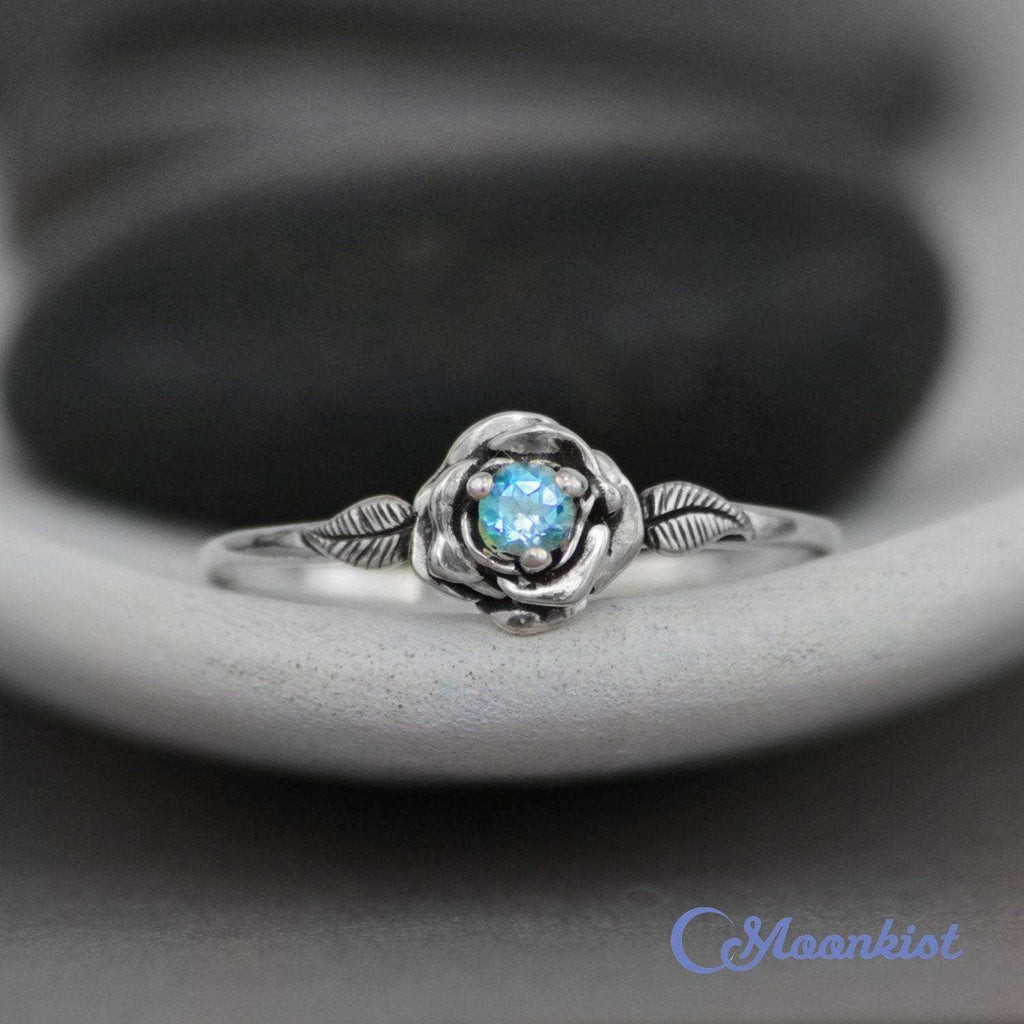 Dainty Blue Topaz Rose Promise Ring | Moonkist Designs