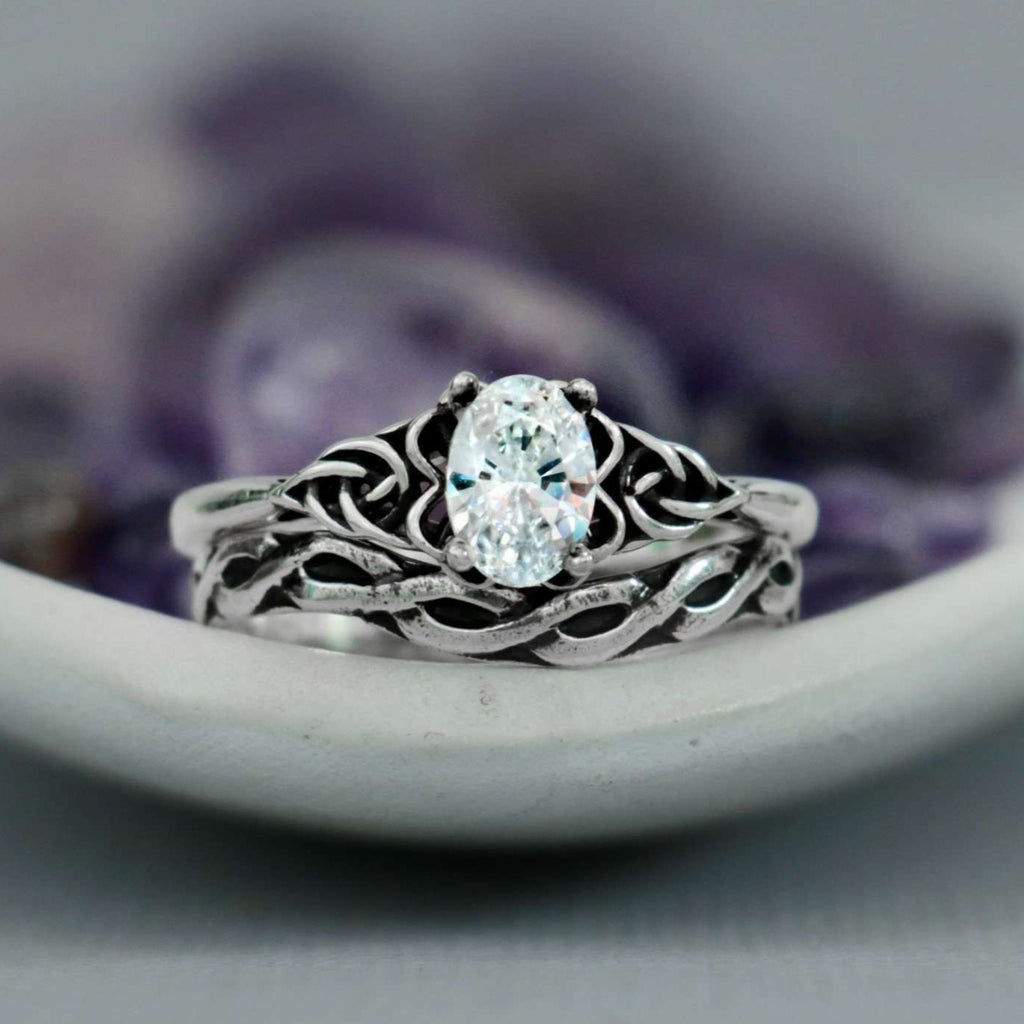Dainty Celtic Engagement Ring Set Sterling Silver | Moonkist Designs