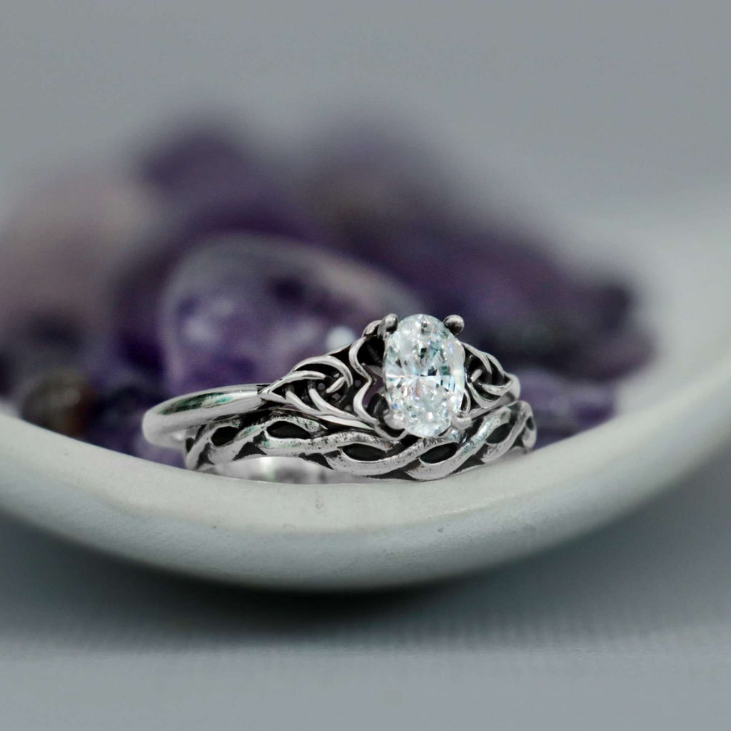 Dainty Celtic Engagement Ring Set Sterling Silver | Moonkist Designs