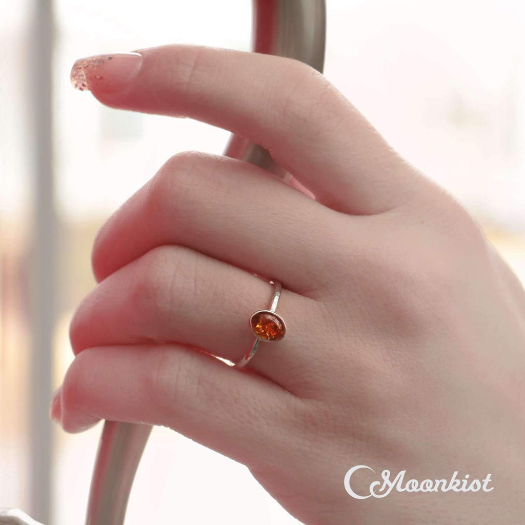 Dainty Oval Baltic Amber Promise Ring | Moonkist Designs