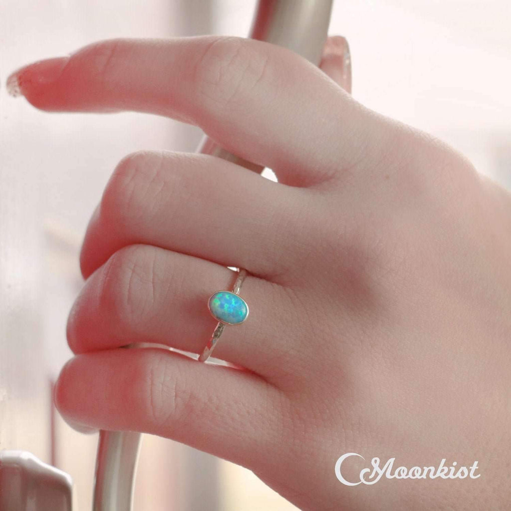 Dainty Oval Blue Opal Promise Ring | Moonkist Designs