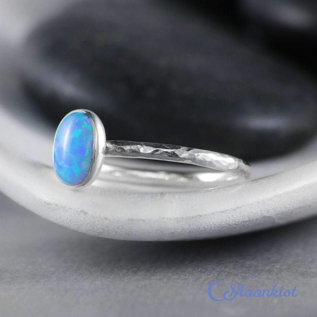 Dainty Oval Blue Opal Promise Ring | Moonkist Designs