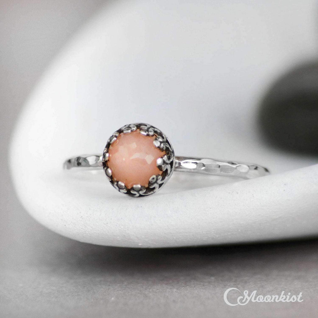 Dainty Peach Moonstone Promise Ring, Sterling Silver | Moonkist Designs