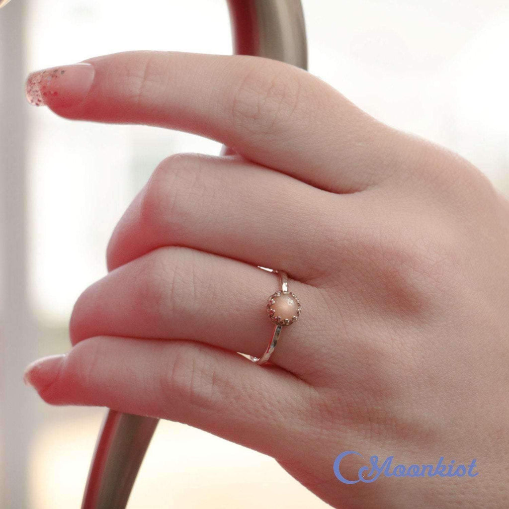 Dainty Peach Moonstone Promise Ring, Sterling Silver | Moonkist Designs