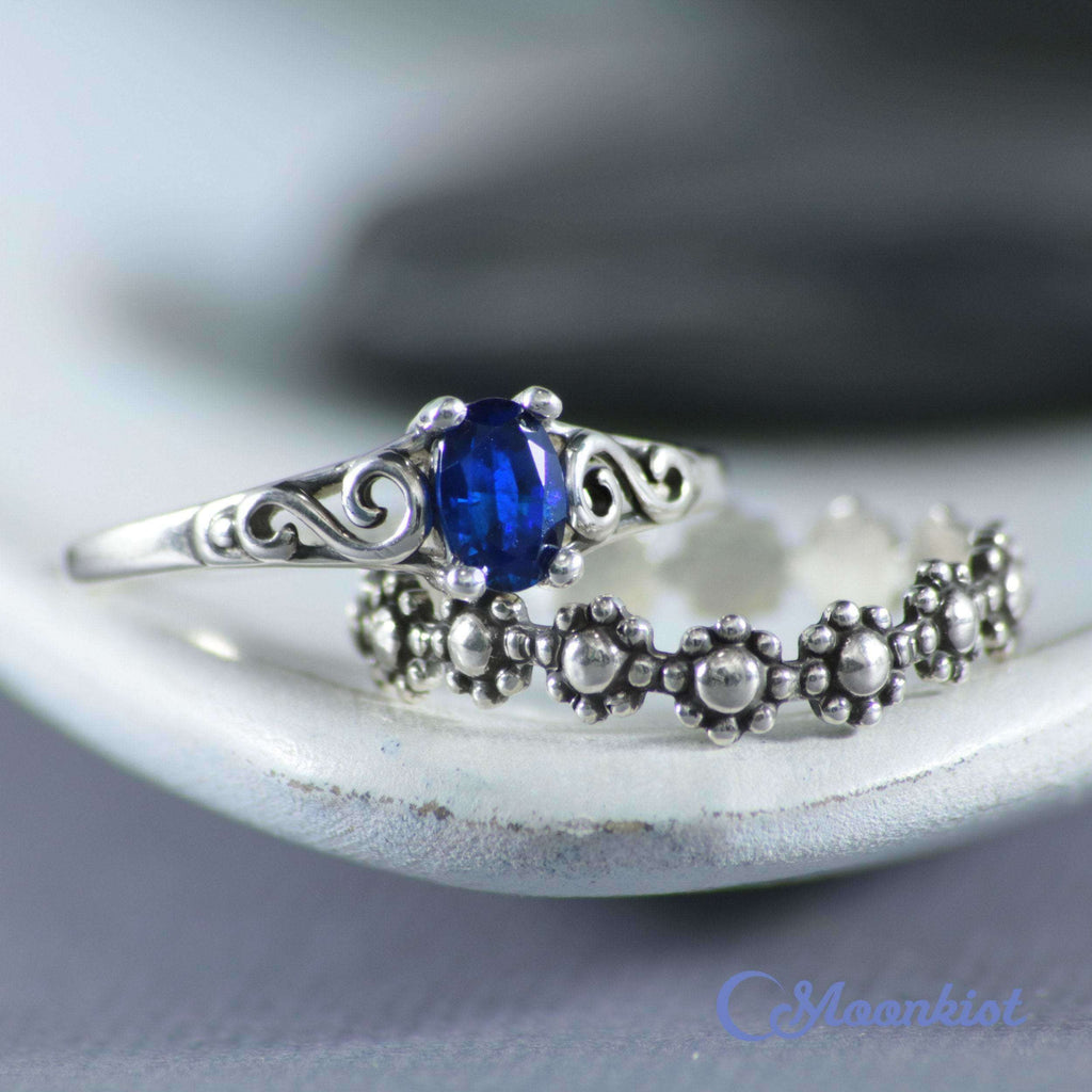 Dainty Scroll Filigree Engagement Ring Set with Floral Band | Moonkist Designs