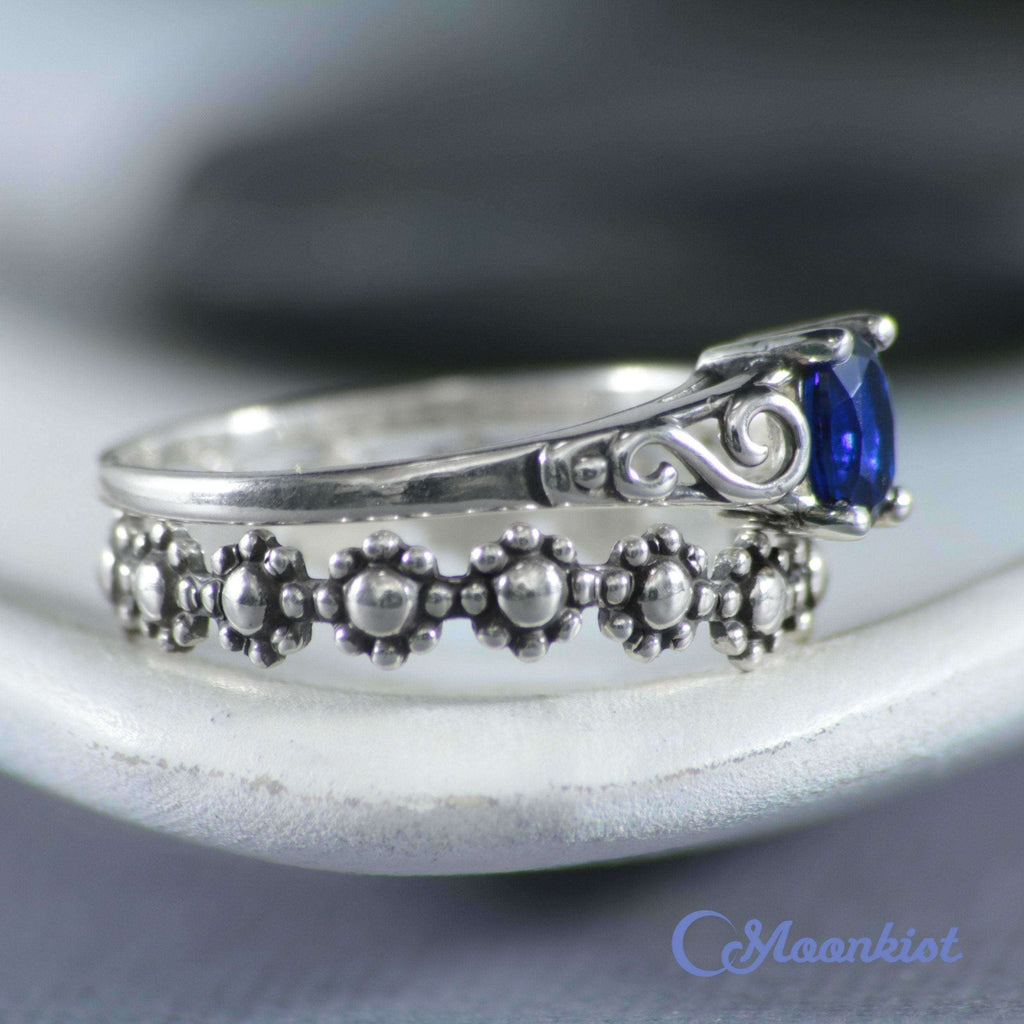 Dainty Scroll Filigree Engagement Ring Set with Floral Band | Moonkist Designs