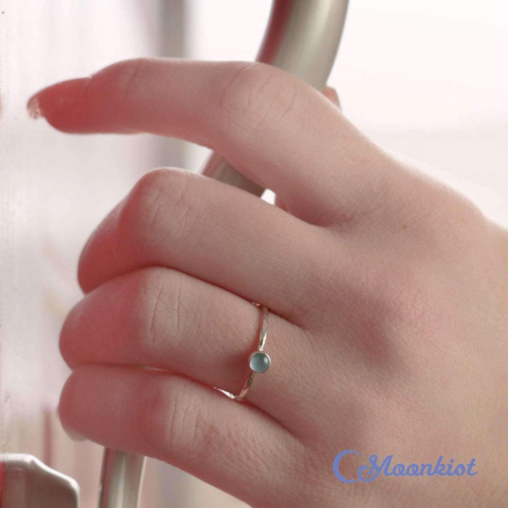 Dainty Silver Aquamarine Pinky Ring | Moonkist Designs