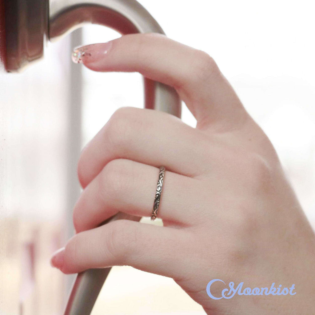 Dainty Silver Arabesque Wedding Ring | Moonkist Designs