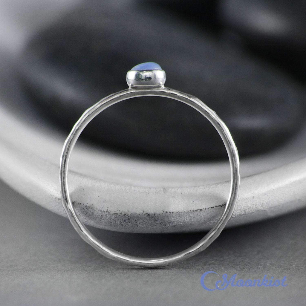 Dainty Silver Blue Chalcedony Pinky Ring | Moonkist Designs