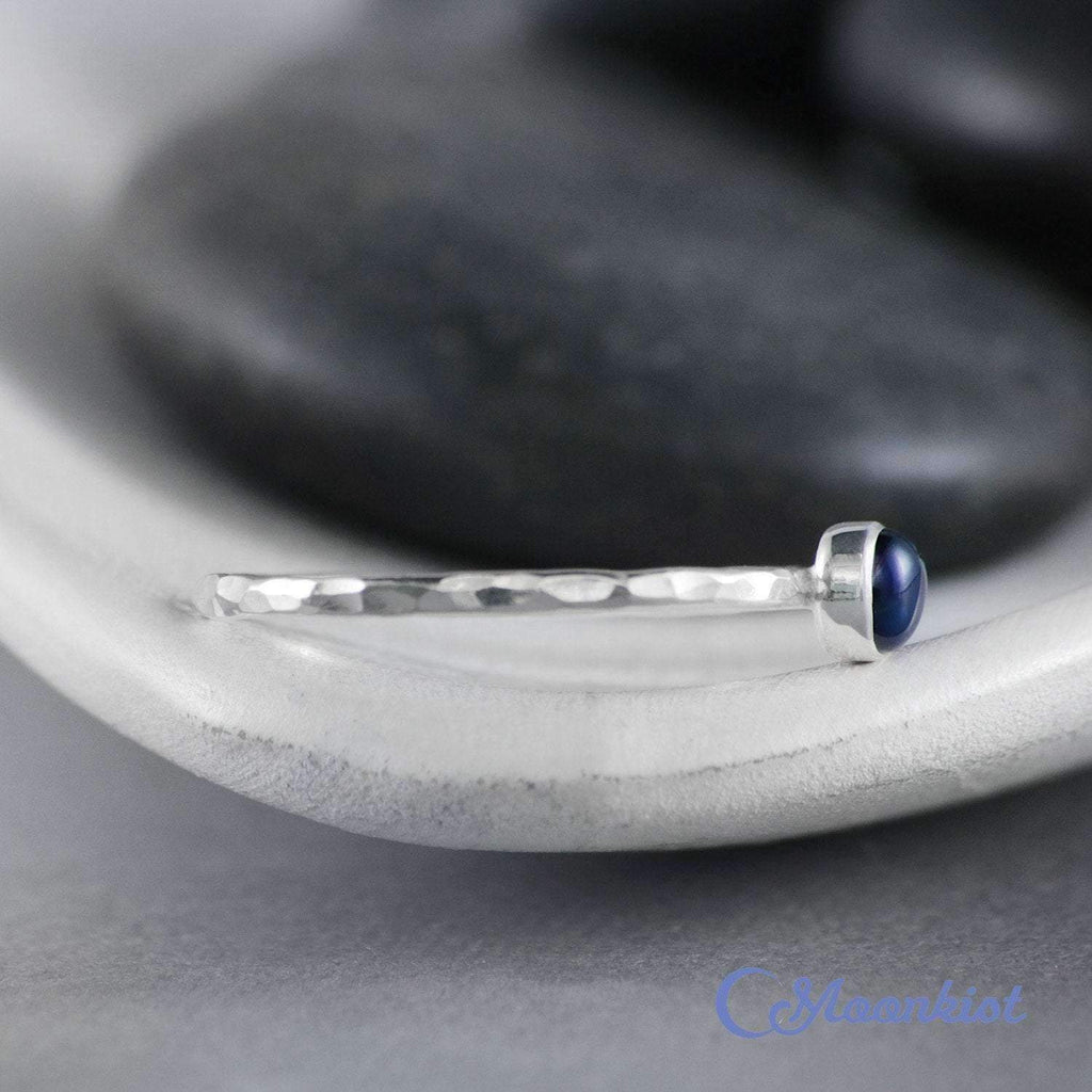 Dainty Silver Blue Sapphire Pinky Ring | Moonkist Designs