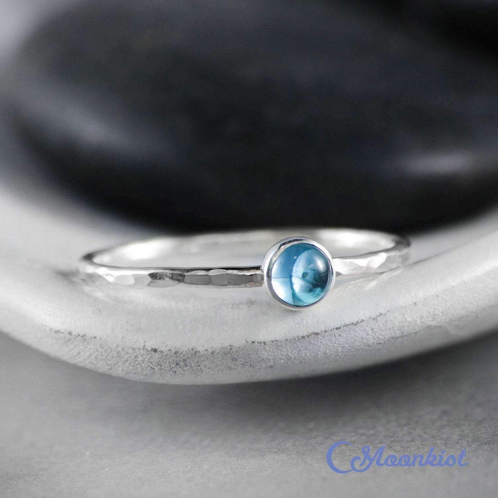 Dainty Silver Blue Topaz Pinky Ring | Moonkist Designs