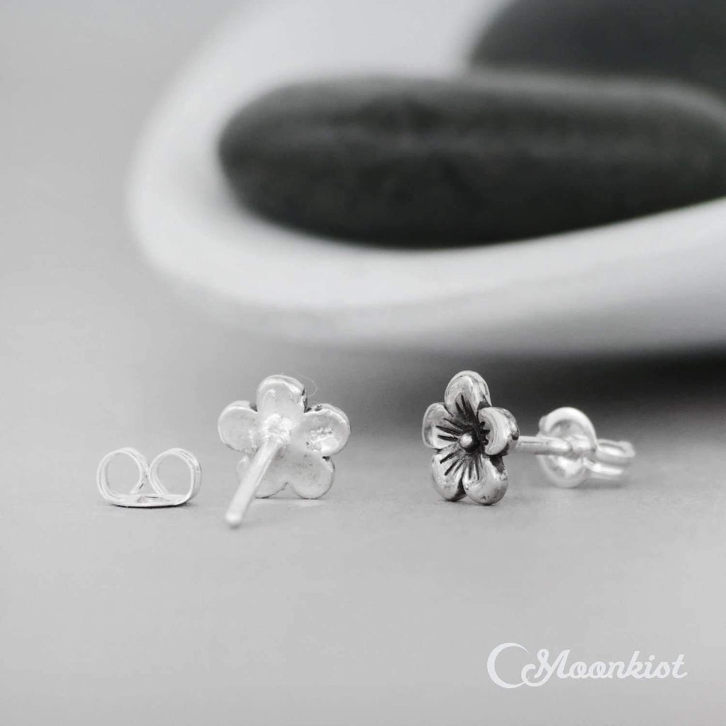 Dainty Silver Cherry Blossom Stud Earrings for Women | Moonkist Designs