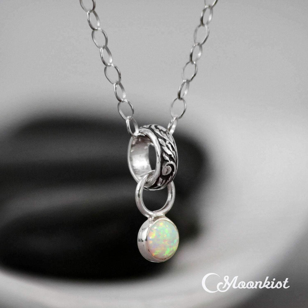 Dainty Silver Nature Inspired Opal Pendant Necklace | Moonkist Designs