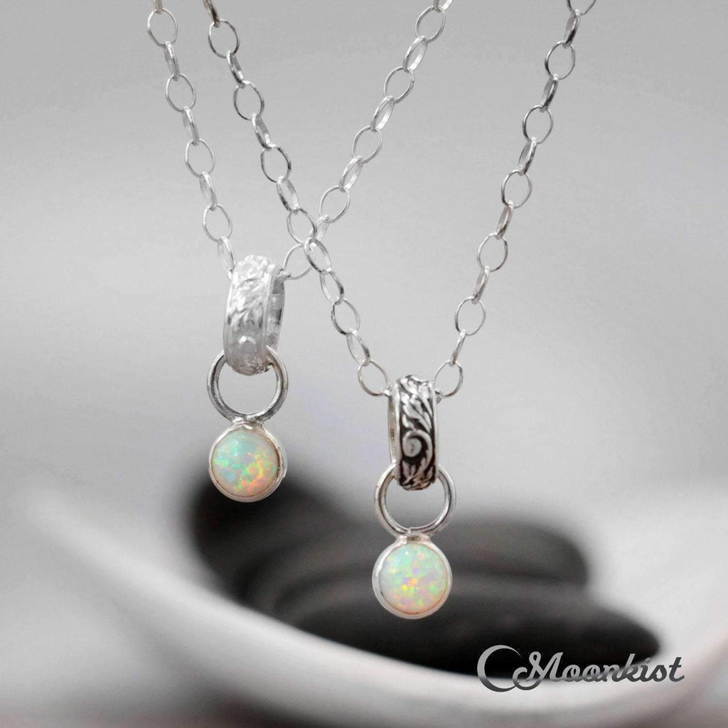 Dainty Silver Nature Inspired Opal Pendant Necklace | Moonkist Designs