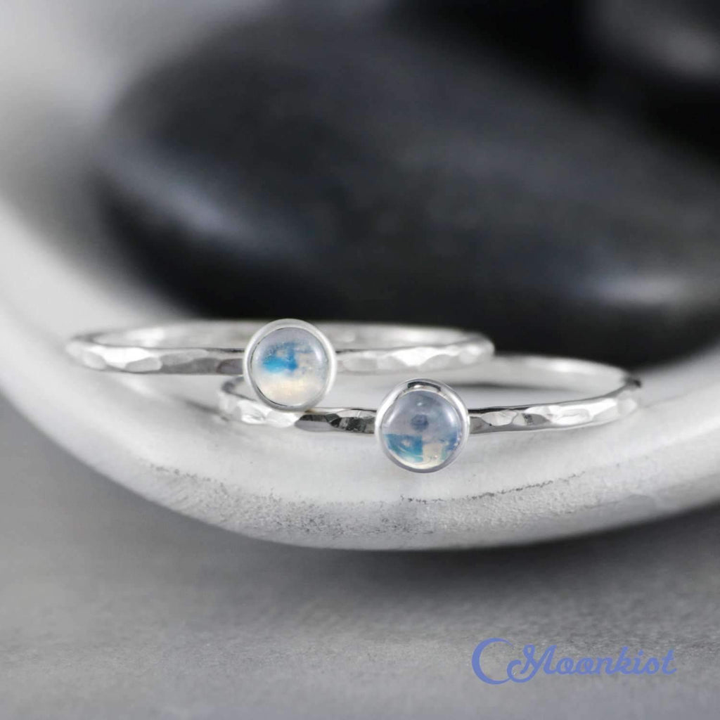 Dainty Silver Rainbow Moonstone Pinky Ring | Moonkist Designs