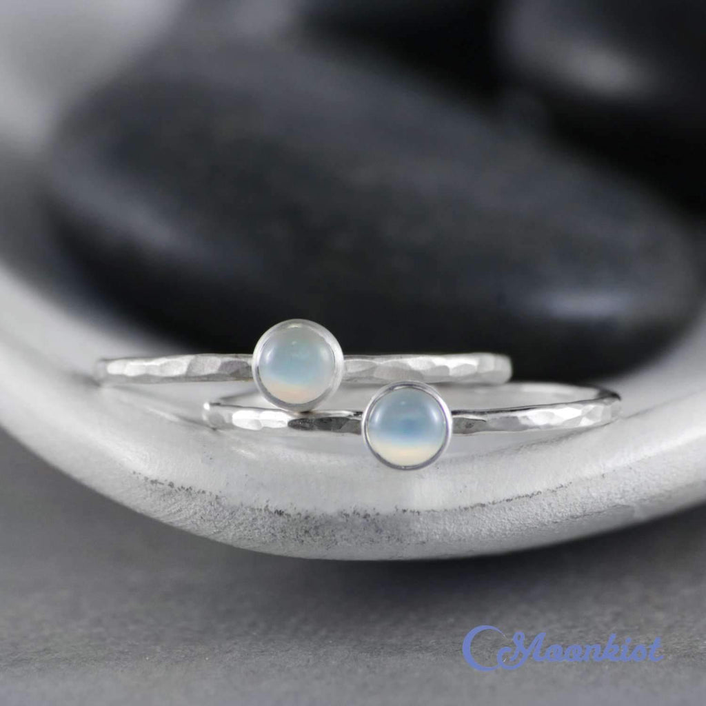 Dainty Silver White Moonstone Pinky Ring | Moonkist Designs