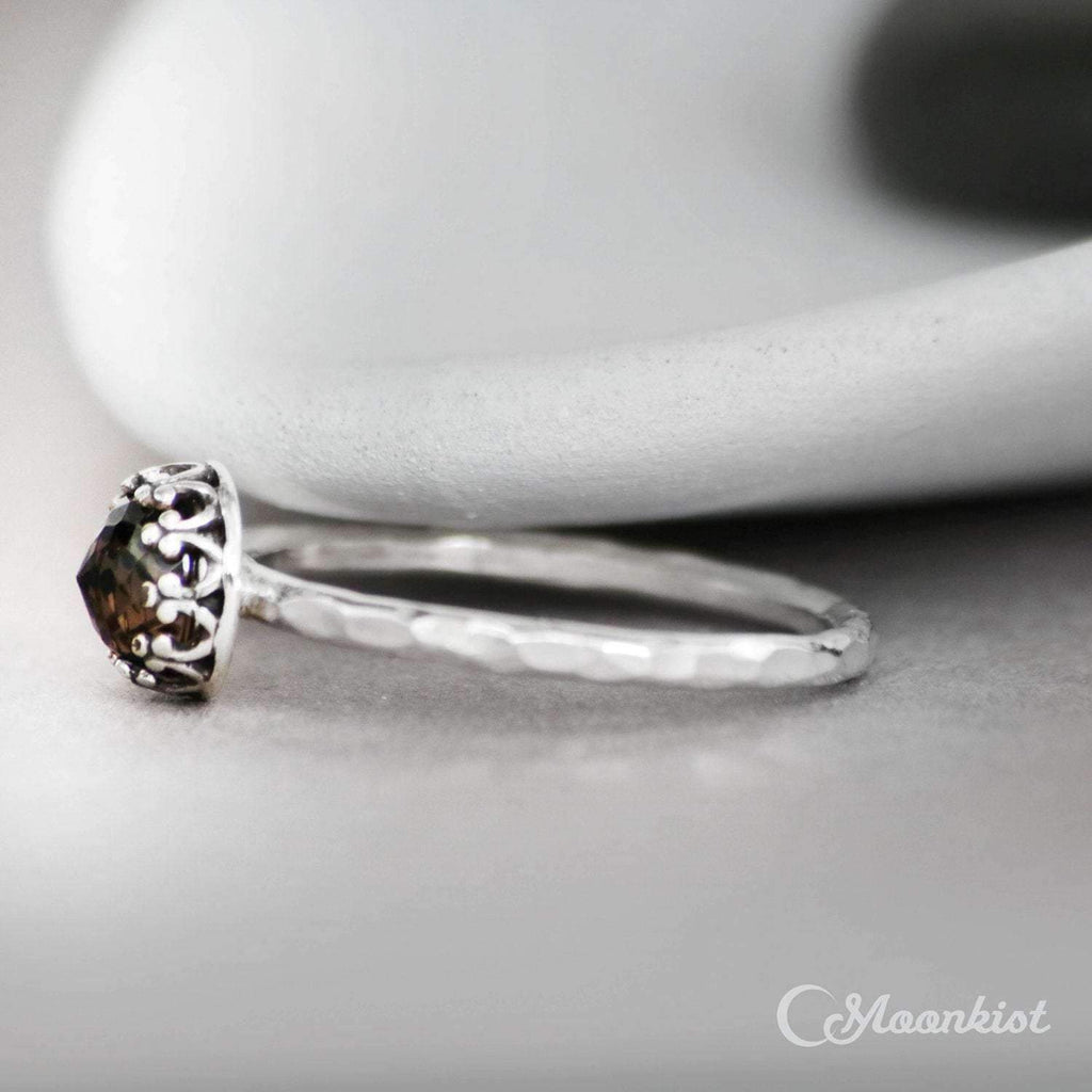 Dainty Smoky Quartz Promise Ring, Sterling Silver | Moonkist Designs