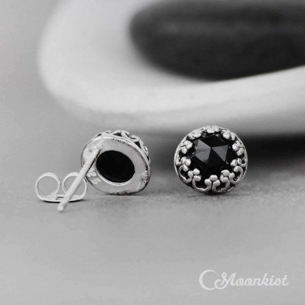 Delicate Silver Black Onyx Stud Earrings | Moonkist Designs