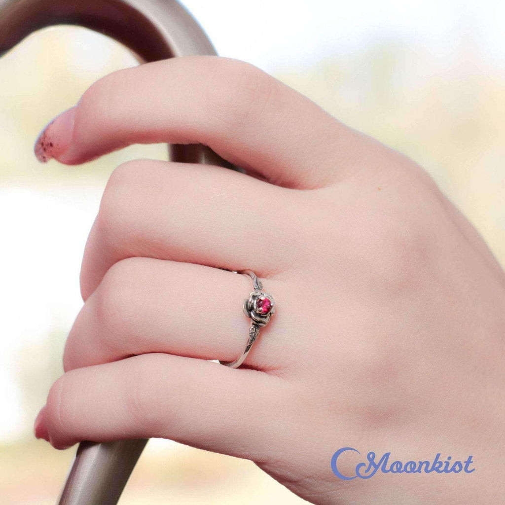 Delicate Silver Rose Promise Ring for Her| Moonkist Designs