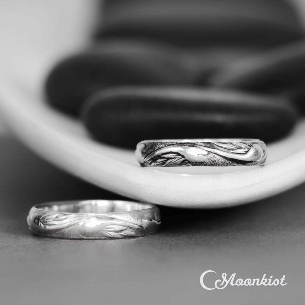 Engraved Laurel Leaf Silver Wedding Band | Moonkist Designs