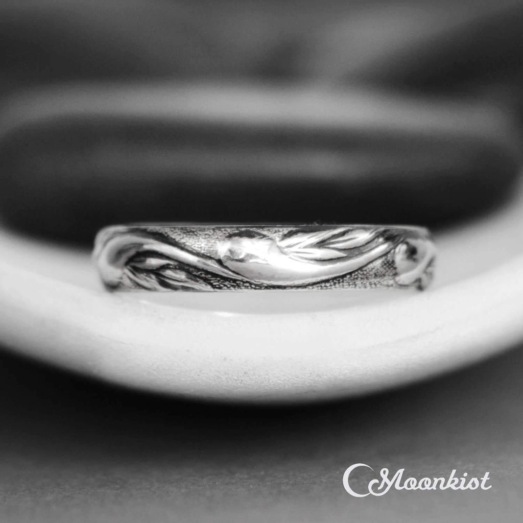 Engraved Laurel Leaf Silver Wedding Band | Moonkist Designs