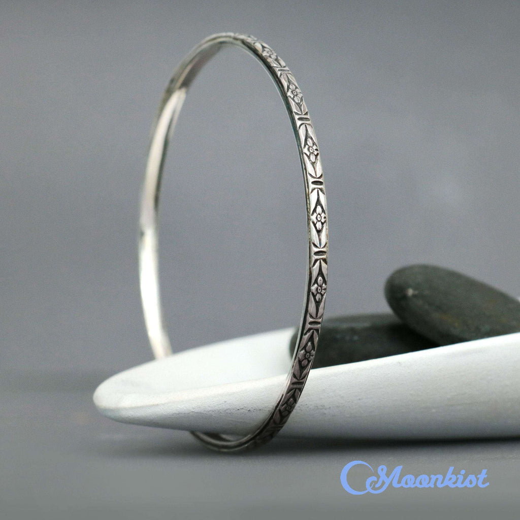Forget Me Not Silver Bangle Bracelet | Moonkist Designs