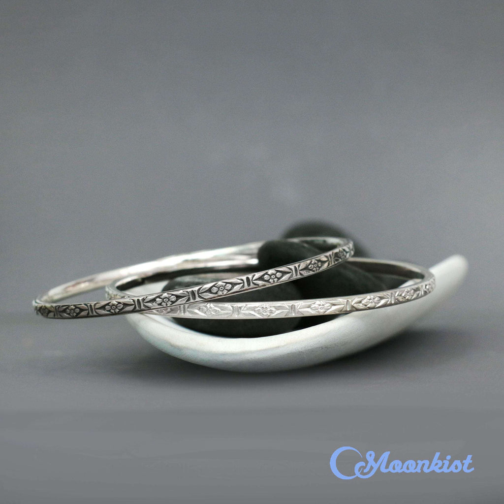 Forget Me Not Silver Bangle Bracelet | Moonkist Designs