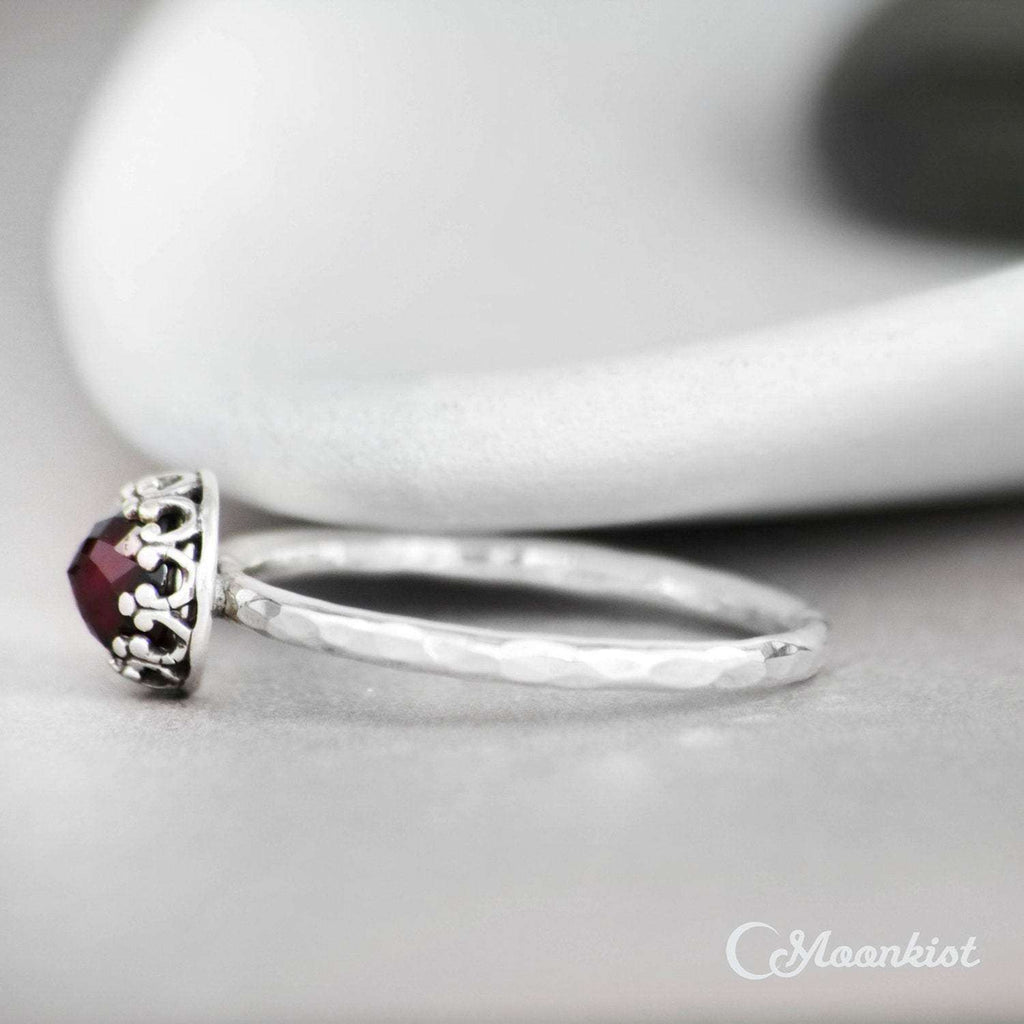Dainty Garnet Ring, Sterling Silver Garnet Promise Ring, Red Gemstone Ring, January Birthstone Ring, Valentines Gift | Moonkist Designs