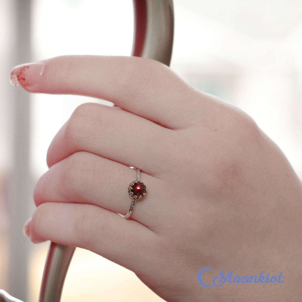 Dainty Garnet Ring, Sterling Silver Garnet Promise Ring, Red Gemstone Ring, January Birthstone Ring, Valentines Gift | Moonkist Designs