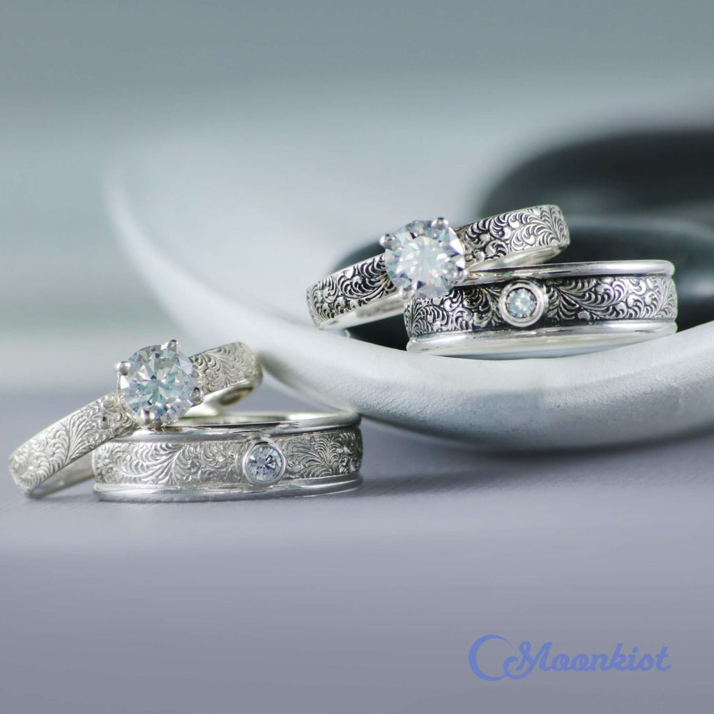 Matching Silver Fern Promise Rings for Couple | Moonkist Designs