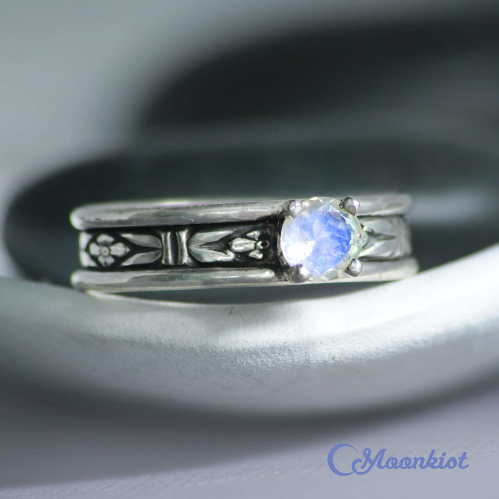 Moonstone Forget Me Not Silver Couples Rings | Moonkist Designs